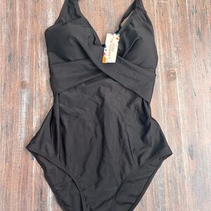 NWT Enjoy the Sunshine Elegant Black One-Piece Swimsuit